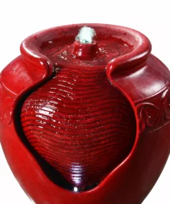 TeamsonUS Teamson Home Outdoor Glazed Pot Floor Fountain With LED Lights, Red