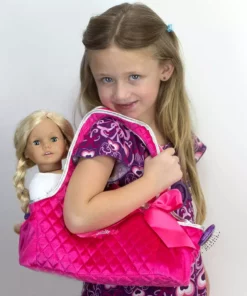 TeamsonUS Sophia's Quilted Tote Bag Doll Carrier With Pockets, Hot Pink Kids