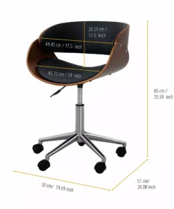 TeamsonUS Teamson Home Faux Leather Curved Swivel Home Office Chair With Adjustable Seat Height, Black/Brown