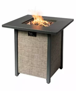 TeamsonUS Teamson Home Outdoor 28" Propane Gas Fire Pit Table With Lid And Texteline Base, Beige
