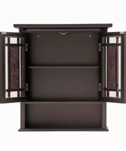TeamsonUS Teamson Home Windsor Removable Wooden Wall Cabinet With Glass Mosaic Doors, Dark Espresso