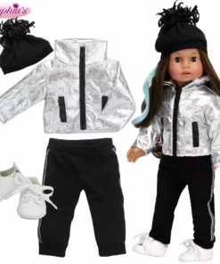 TeamsonUS Kids Sophia's 4 Pc Casual Winter Set For 18 Inch Dolls, Silver/Black