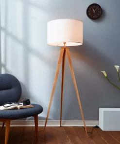 TeamsonUS Teamson Home Romanza 60" Postmodern Tripod Floor Lamp With Drum Shade, Natural/White