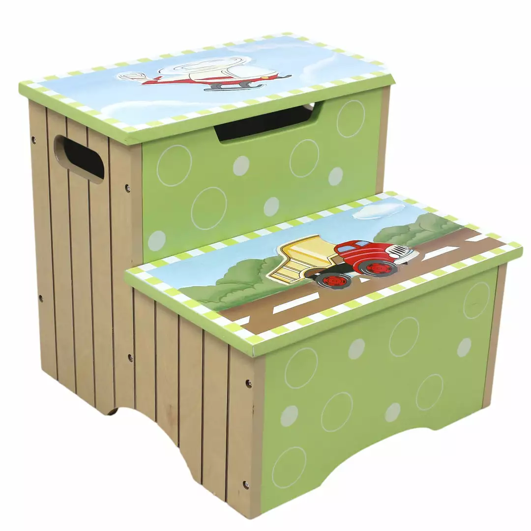 TeamsonUS Fantasy Fields Kids Transportation Themed Step Stool With Storage, Green 3 TeamsonUS Fantasy Fields Kids Transportation Themed Step Stool With Storage, Green