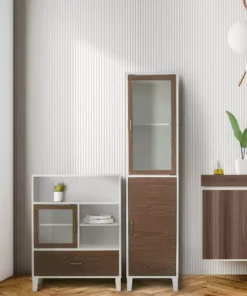 TeamsonUS Teamson Home Tyler Modern Wooden Floor Storage Cabinet With Drawer, Walnut/White