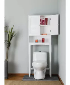 TeamsonUS Teamson Home Louis Over-the-Toilet Storage Cabinet With Two Shutter Style Doors And Open Shelf, White