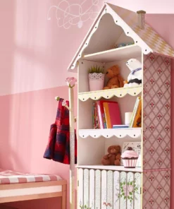 TeamsonUS Fantasy Fields Kids Painted Wooden Crackled Rose Bookshelf House With Cabinet, Pink