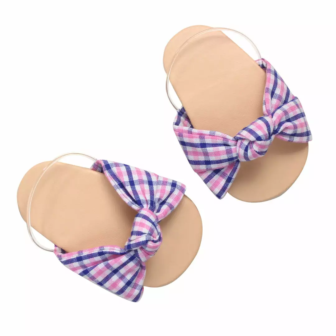 TeamsonUS Kids Sophia's Plaid Fabric Knot Sandal For 18" Dolls, Pink/Blue 6 TeamsonUS Kids Sophia's Plaid Fabric Knot Sandal For 18" Dolls, Pink/Blue