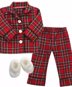 TeamsonUS Kids Sophia's Red Flannel Pajamas And Slippers Set For 18" Dolls