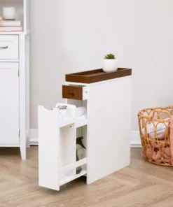 TeamsonUS Teamson Home Narrow Cabinet With Drawers And Tray 6.5" L X 24.5" H, White/Brown