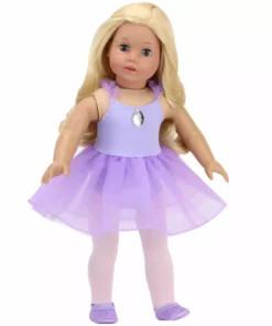 TeamsonUS Sophia’s Complete Two-Piece Ballet Outfit With Leotard, Attached Overskirt, & Matching Satin Slippers For 18” Dolls, Lavender Kids