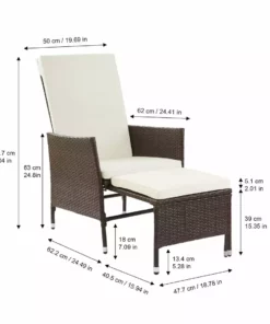 TeamsonUS Teamson Home Outdoor Rattan Patio Lounge Chair With Pull-Out Ottoman And Cushions, Brown/White 12 TeamsonUS Teamson Home Outdoor Rattan Patio Lounge Chair With Pull-Out Ottoman And Cushions, Brown/White