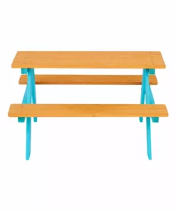 TeamsonUS Teamson Kids Child Sized Wooden Outdoor Picnic Table, Warm Honey/Aqua