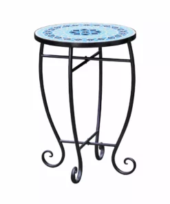 TeamsonUS Teamson Home Small 14" Round Outdoor Mosaic Side Table Planter Stand, Blue 16 TeamsonUS Teamson Home Small 14
