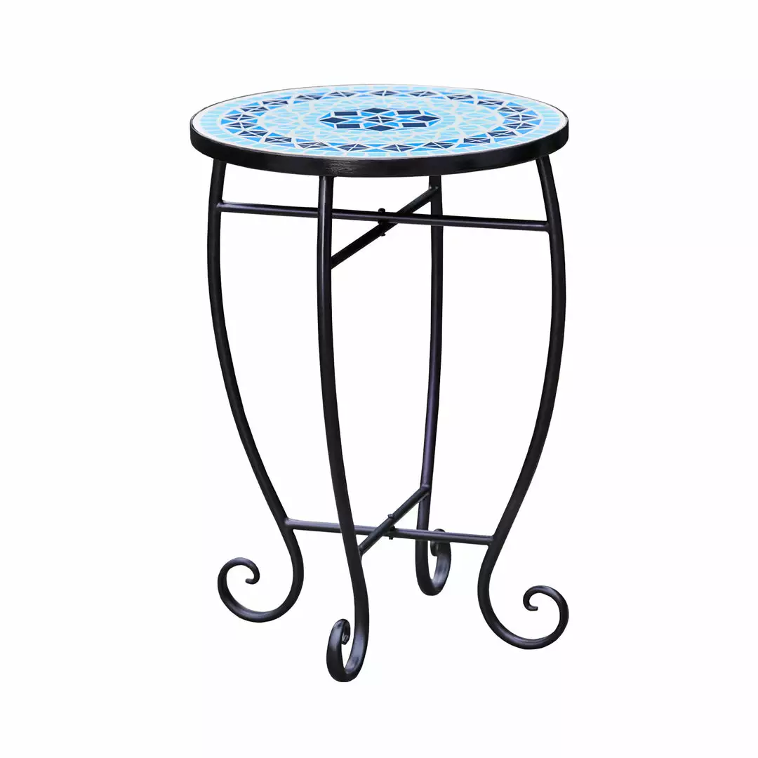 TeamsonUS Teamson Home Small 14" Round Outdoor Mosaic Side Table Planter Stand, Blue 8 TeamsonUS Teamson Home Small 14" Round Outdoor Mosaic Side Table Planter Stand, Blue
