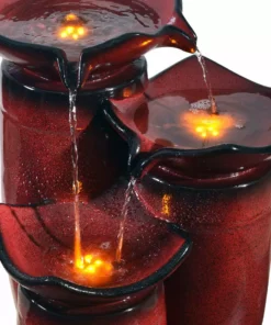 TeamsonUS Teamson Home Outdoor 3-Tier Glazed Pot Floor Fountain With LED Lights, Red