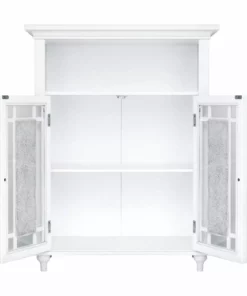 TeamsonUS Teamson Home Windsor Wooden Floor Cabinet With Glass Mosaic Doors, White