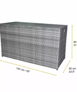 TeamsonUS Teamson Home Wicker 154 Gallon Outdoor Deck Box For Cushions Or Pool Accessory Storage, Gray New