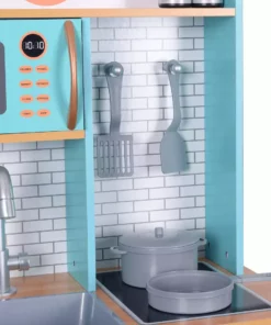 TeamsonUS New Teamson Kids Little Chef Santos Retro Wooden Kitchen Playset, Aqua/White