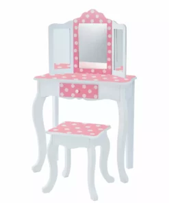 TeamsonUS Fantasy Fields - Fashion Polka Dot Prints Gisele Play Vanity Set - Pink / White Kids