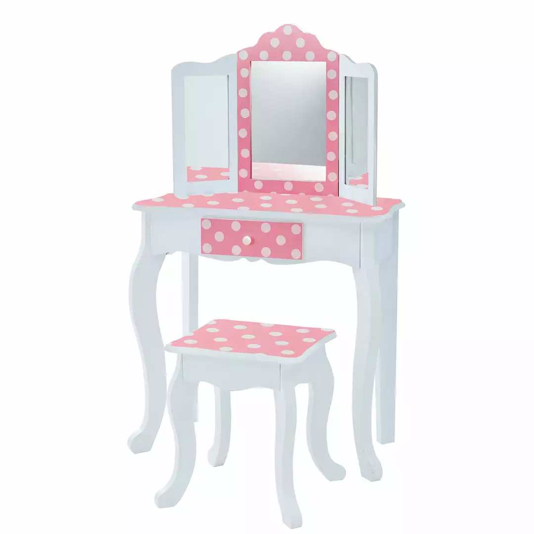TeamsonUS Fantasy Fields - Fashion Polka Dot Prints Gisele Play Vanity Set - Pink / White Kids 3 TeamsonUS Fantasy Fields - Fashion Polka Dot Prints Gisele Play Vanity Set - Pink / White Kids