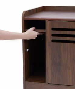 TeamsonUS Teamson Pets Robin Vented Wooden Cat Litter Box Enclosure Storage Bench, Mocha