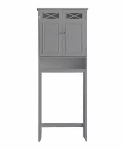 TeamsonUS Teamson Home Dawson Contemporary Wooden Over-the-Toilet Storage Cabinet With Two Doors, Gray