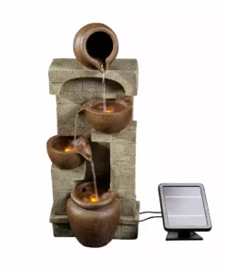 TeamsonUS Teamson Home Solar Powered 4-Tier Cascading Bowls Water Fountain With LED Lights, Brown