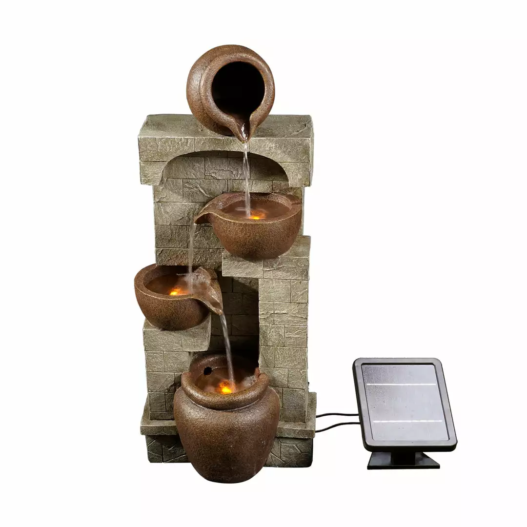 TeamsonUS Teamson Home Solar Powered 4-Tier Cascading Bowls Water Fountain With LED Lights, Brown 3 TeamsonUS Teamson Home Solar Powered 4-Tier Cascading Bowls Water Fountain With LED Lights, Brown