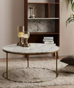 TeamsonUS Teamson Home Marmo Modern Marble-Look Round Coffee Table, Marble/Brass
