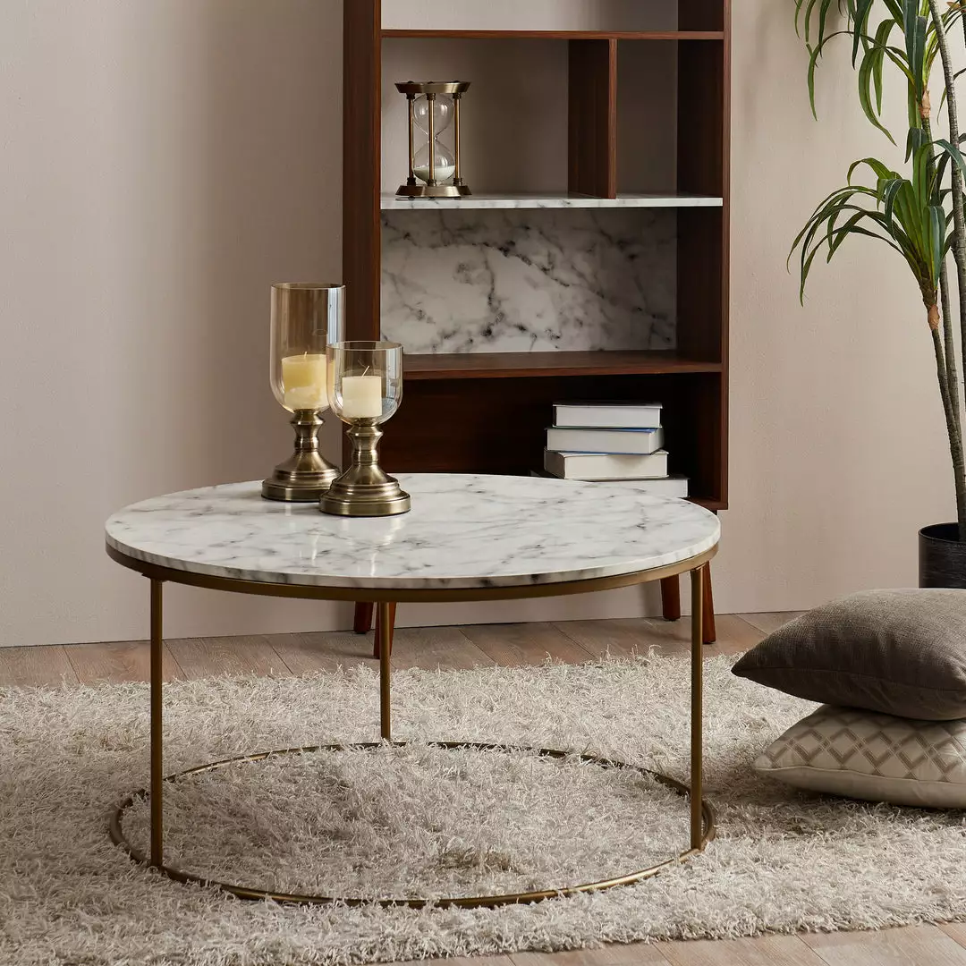 TeamsonUS Teamson Home Marmo Modern Marble-Look Round Coffee Table, Marble/Brass 4 TeamsonUS Teamson Home Marmo Modern Marble-Look Round Coffee Table, Marble/Brass