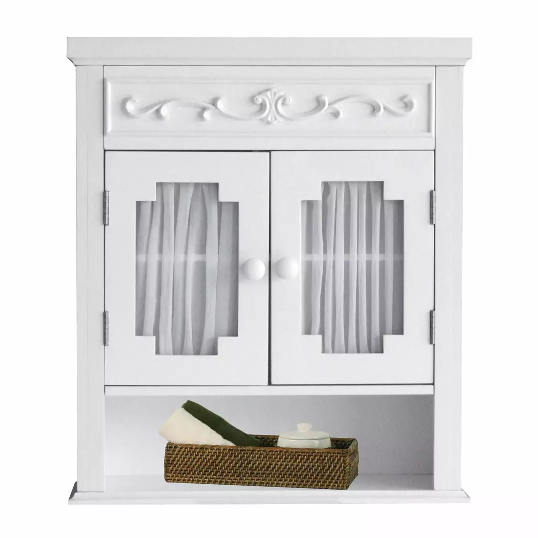 TeamsonUS Teamson Home Lisbon Removable Wooden Wall Cabinet With Drapery-Lined Doors, White 8 TeamsonUS Teamson Home Lisbon Removable Wooden Wall Cabinet With Drapery-Lined Doors, White