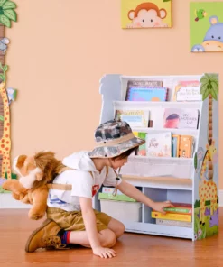 TeamsonUS Fantasy Fields Kids Sunny Safari Wooden Display Bookshelf With Storage Drawer, Multicolor