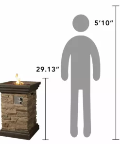 TeamsonUS Teamson Home 20" Outdoor Square Slate Rock Propane Gas Fire Pit With Natural Stone Steel Base, Brown