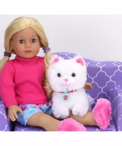 TeamsonUS Kids Sophia's White Plush Kitty Cat And Accessories Set For 18" Dolls