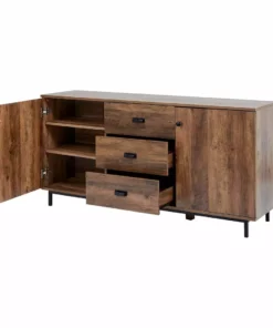TeamsonUS Teamson Home Brooklyn Sideboard With Storage Plus Metal Legs And Handles, Brown