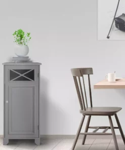 TeamsonUS Teamson Home Dawson Contemporary Narrow Wooden Floor Storage Cabinet With Door, Gray