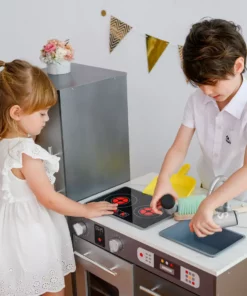 TeamsonUS Teamson Kids Little Chef Milano Classic Kids Kitchen Playset With 10 Accessories, Gray