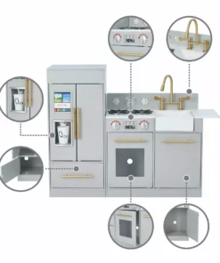 TeamsonUS Teamson Kids - Little Chef Chelsea Modern Play Kitchen - Silver Grey / Gold