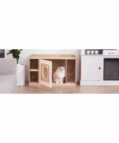 TeamsonUS Teamson Pets Daisy Mixed Wood Cat Litter Box Enclosure Storage Bench, Tan New