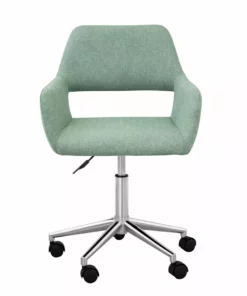 TeamsonUS Teamson Home Modern Fabric Office Chair With Adjustable Ergonomic Seat, Swivel Base, And Wheels, Mint/Chrome