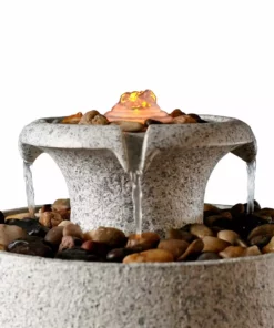 TeamsonUS Teamson Home Natural Tabletop Tiered Fountain With LED Light, Stone 11 TeamsonUS Teamson Home Natural Tabletop Tiered Fountain With LED Light, Stone