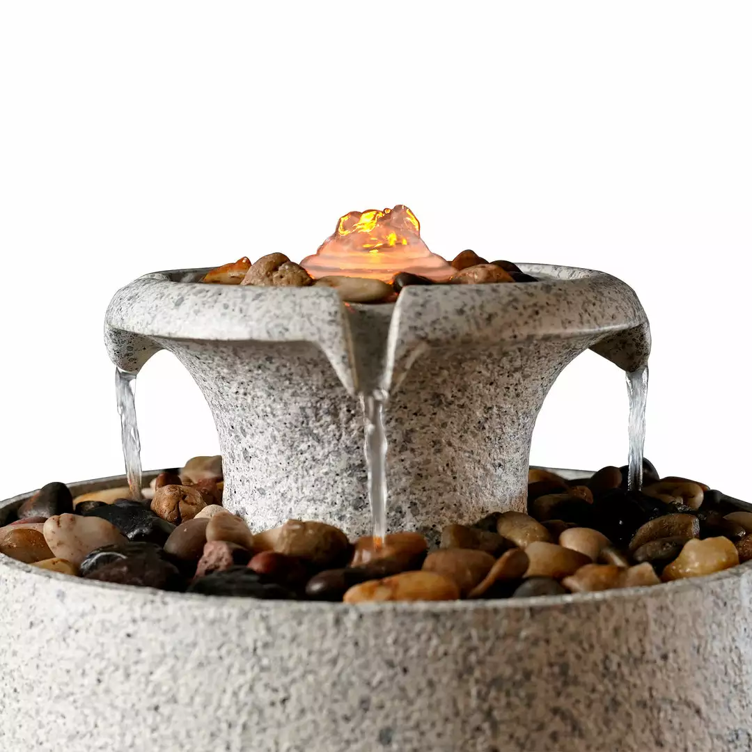 TeamsonUS Teamson Home Natural Tabletop Tiered Fountain With LED Light, Stone 7 TeamsonUS Teamson Home Natural Tabletop Tiered Fountain With LED Light, Stone