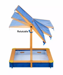 TeamsonUS Teamson Kids 4' Square Solid Wood Sandbox With Rotatable Canopy Cover, Honey/Blue 22 TeamsonUS Teamson Kids 4' Square Solid Wood Sandbox With Rotatable Canopy Cover, Honey/Blue