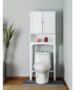 TeamsonUS Teamson Home Louis Over-the-Toilet Storage Cabinet With Two Shutter Style Doors And Open Shelf, White