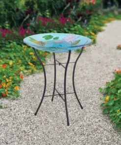 TeamsonUS Teamson Home 18" Outdoor Solar Glass Dragonfly Birdbath With LED Lights And Stand, Multicolor