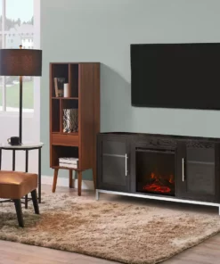 TeamsonUS Teamson Home Lainey 54" TV Console Stand With Electric Fireplace, Black/Silver