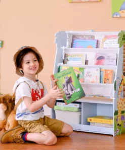 TeamsonUS Fantasy Fields Kids Sunny Safari Wooden Display Bookshelf With Storage Drawer, Multicolor