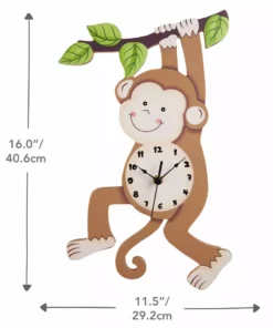 TeamsonUS Fantasy Fields Kids Wooden Sunny Safari Monkey Wall Clock, Brown