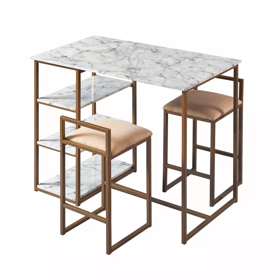 TeamsonUS Teamson Home Marmo Modern Marble-Look Breakfast Table Set With 2 Stools And Storage, Marble/Brass 3 TeamsonUS Teamson Home Marmo Modern Marble-Look Breakfast Table Set With 2 Stools And Storage, Marble/Brass